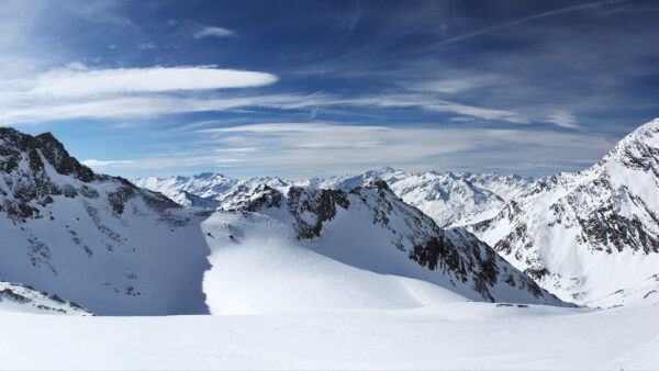 Wallpaper Desktop, Winter, Snow, Scenery, Sky, Mountains, Capped, Under, Clouds, Blue, White, Rock, Mobile