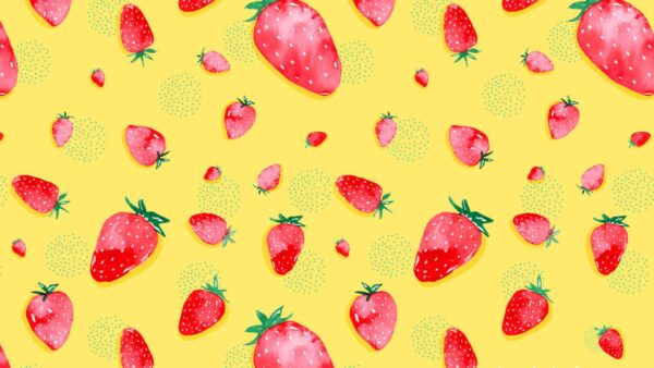 Wallpaper Yellow, Strawberries, Boho, Red, Background