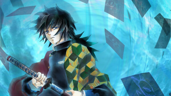 Wallpaper Flying, Papers, Demon, Tomioka, Background, With, Desktop, Anime, Sword, Blue, Giyuu, Slayer, And