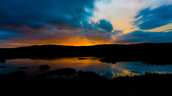 Wallpaper Sky, Silhouette, Desktop, Yellow, Clouds, Background, During, Nature, Under, Sunset, Trees, Mobile, Twilight, White, River