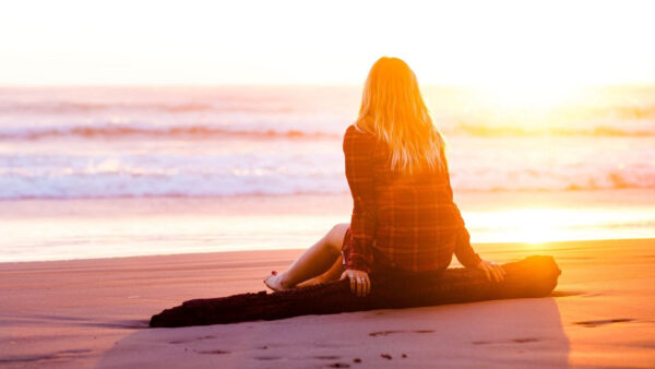 Wallpaper View, Silhouette, Tree, Alone, Beach, Girl, Sitting, Trunk