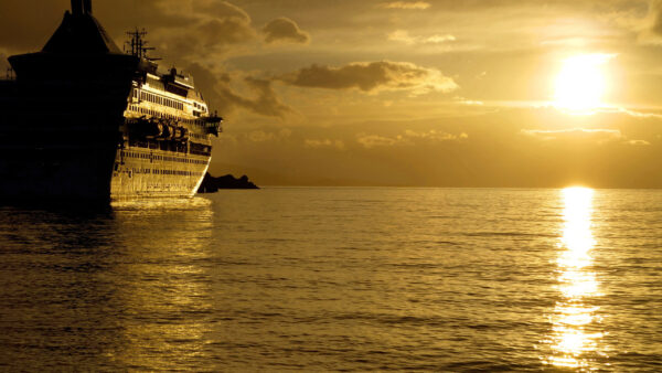 Wallpaper Cruise, Color, Golden, Black, Evening, Ship, During, Desktop, Sea