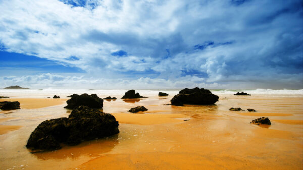 Wallpaper Clouds, Blue, And, With, Desktop, Seashore, Yellow, Under, Sky, Sand, Nature