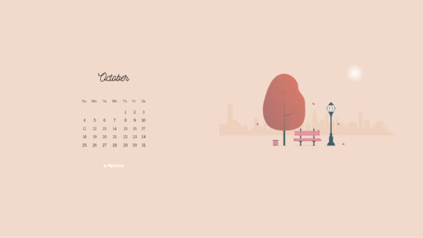Wallpaper Background, October, Desktop, Salmon, Bench, Calendar, Trees, Light