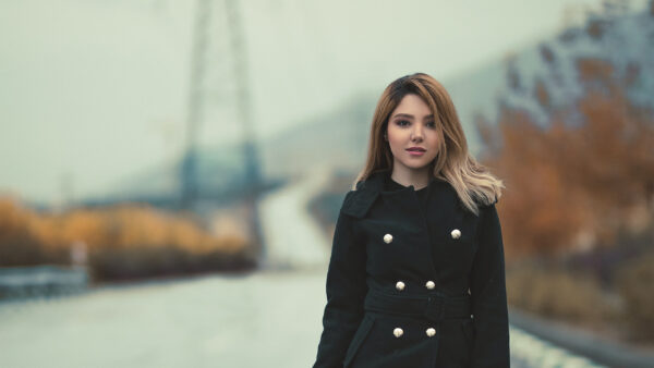 Wallpaper Model, Standing, Dress, Background, Girls, Wearing, Girl, Black, Road, Blur