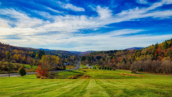 Wallpaper Road, Sky, Blue, Nature, View, Field, Trees, Grass, Mountain, Aerial, Autumn, Green