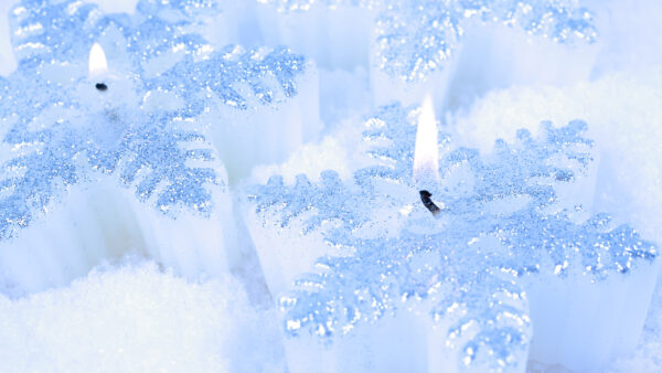 Wallpaper With, White, Candle, Snowflake, Blue, Desktop