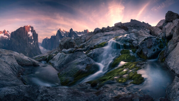 Wallpaper Green, Clouds, Mountains, Under, White, Water, Blue, Covered, Nature, Stream, Algae, Sky, Rock