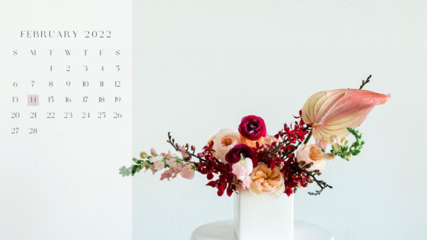 Wallpaper Floral, Minimalist, Background, Colorful, Flowers, Calendar, White, 2022, February