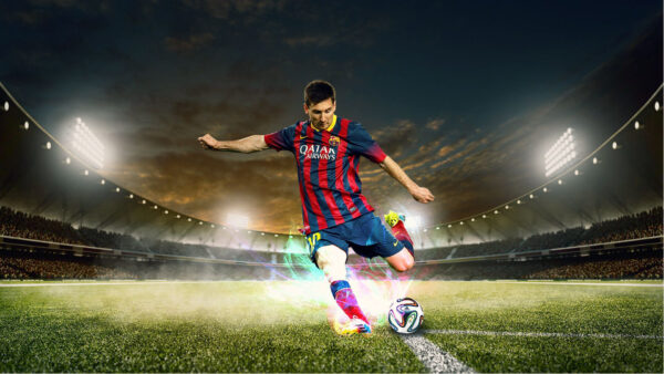 Wallpaper Red, Football, Dress, Player, Hitting, With, Leg, Wearing, Desktop, Blue, Ball