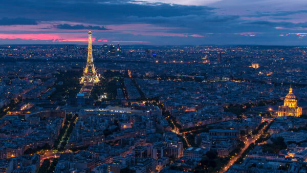 Wallpaper Tower, With, Lights, City, And, Background, Paris, Clouds, Eiffel, Glittering, Travel, Sky, Desktop