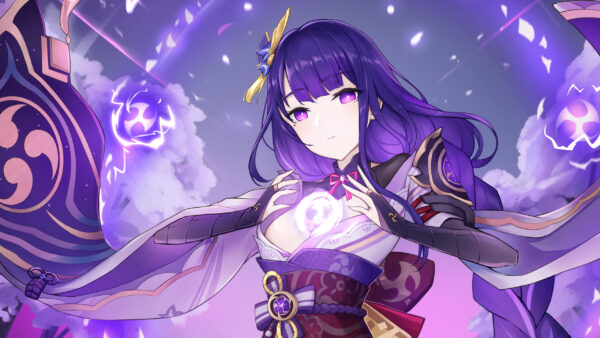 Wallpaper Purple, Genshin, Hair, Eyes, Baal, Impact