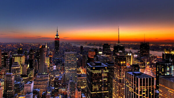 Wallpaper View, During, Lights, Aerial, New, With, Buildings, Nighttime, Desktop, York