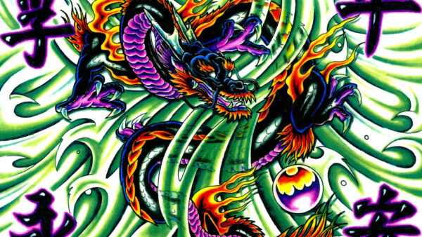 Wallpaper Desktop, Green, Tattoo, Purple, Dragon, Artistic, Trippy