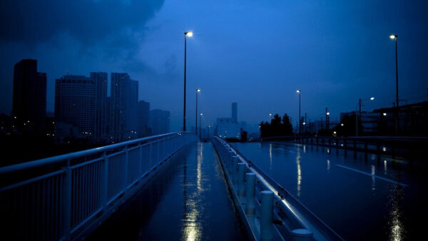 Wallpaper Lights, City, View, Buildings, Bridge, Aesthetic, Blue