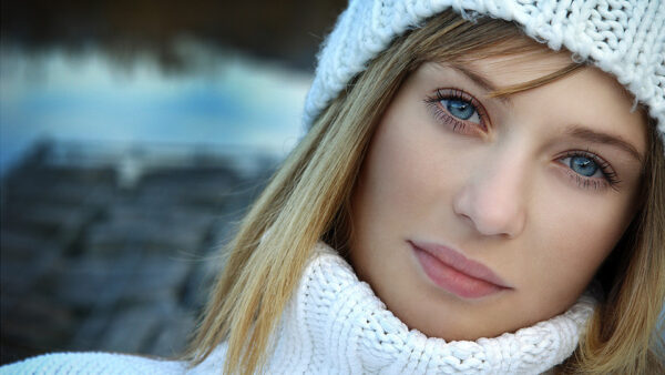 Wallpaper White, Girls, Woolen, Girl, Knitted, Dress, Model, Grey, Wearing, Cap, Eyes, And