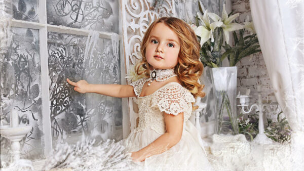 Wallpaper Dress, Window, Girl, White, Sitting, Little, Beautiful, Cute, Glass, Wearing, Near