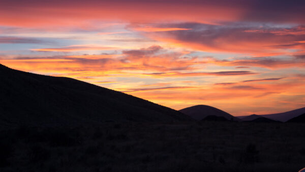 Wallpaper Mountain, Nature, Hills, Red, Mobile, Under, Black, Sky, Clouds, Yellow, During, Blue, Nighttime, Desktop