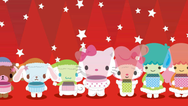 Wallpaper Kitty, Hello, Background, White, Red, Colorful, Stars