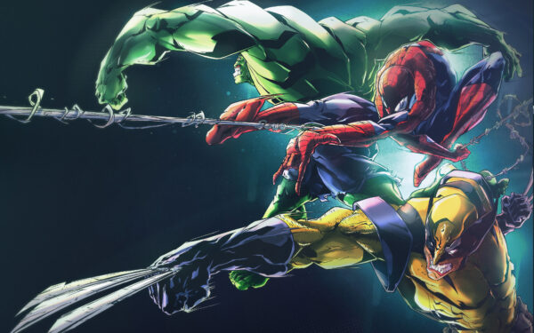 Wallpaper Hulk, Wolverine, Artwork, Spider-man