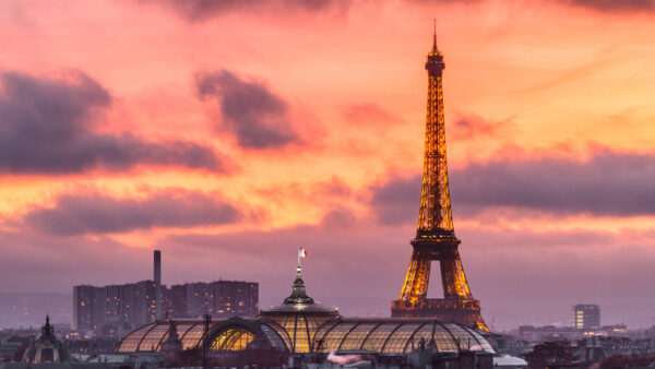 Wallpaper With, Paris, Tower, And, Purple, Mobile, Sky, Sunset, Desktop, Background, Eiffel, Clouds, During, Travel