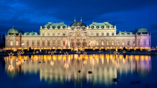 Wallpaper Water, Vienna, Travel, Austria, With, During, Reflection, Nighttime, Palace