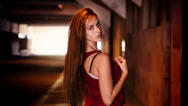 Wallpaper Hair, Redhead, Top, Wearing, Desktop, Girls, Looking, Maroon, Long, Back