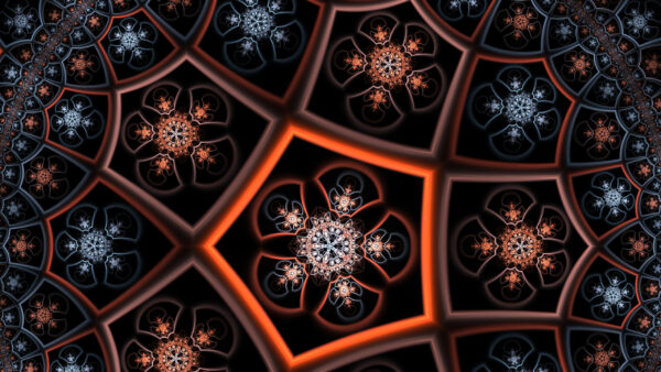 Wallpaper Fractal, Abstract, Shape, Abstraction, Orange, Flower, Pentagon, Blue