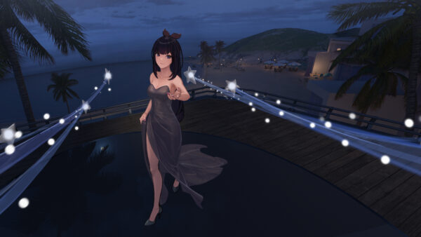 Wallpaper Black, Girl, Anime, Long, Ocean, Hair, Dress, Background