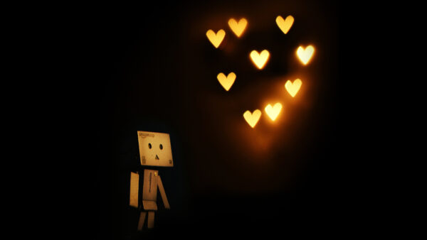 Wallpaper Love, Robot, Lights, Background, Hearts, Toy, And, Black, With