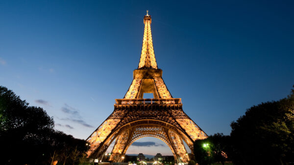 Wallpaper Paris, Background, Eiffel, Desktop, With, Tower, Sky, Lighting, Blue, Yellow, Travel