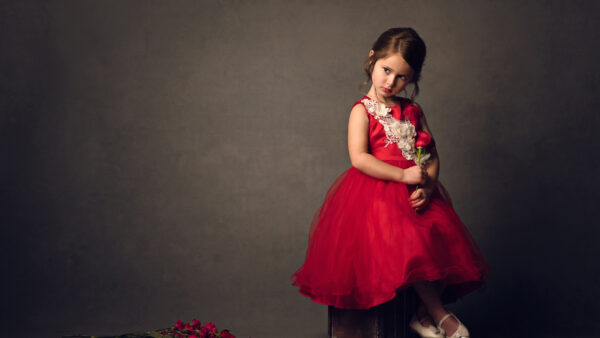 Wallpaper Red, WALL, Roses, Posing, For, Little, Black, Photo, Cute, Desktop, Background, With, Girl, Wearing, Dress