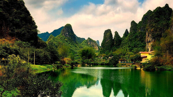 Wallpaper With, View, Mountains, Desktop, Nature, Covered, River, Green, Plants, Landscape, Reflection