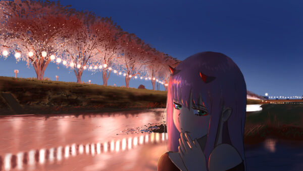 Wallpaper Serial, Zero, FranXX, Blue, The, Sky, With, Background, Trees, Anime, Lights, And, Darling