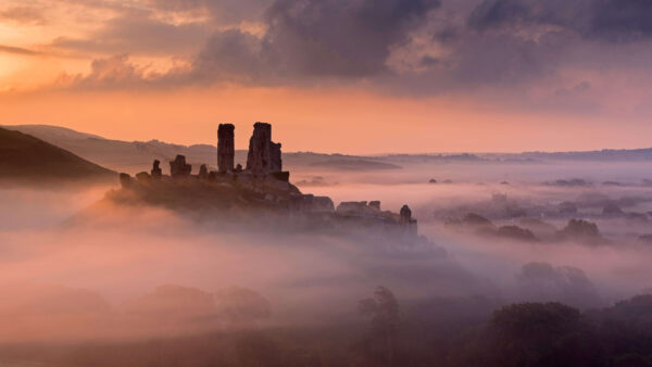 Wallpaper England, Dorset, Travel, Corfe, Desktop, Fog, Castle