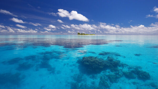 Wallpaper Cloudy, With, Island, Blue, Beautiful, Desktop, Beach, Landscape, Nature, Sky, Under, View