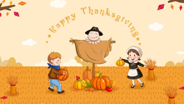Wallpaper Thanksgiving, Desktop, Children, Field, Space, With, Pumpkin