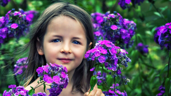 Wallpaper Flowers, Girl, Violet, Standing, Cute, Middle, Field, The, Little