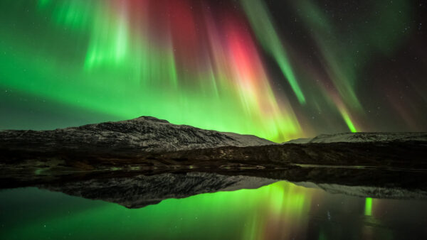 Wallpaper Lights, Northern, Nature, Sky, Colorful, Water, Covered, Borealis, Mountain, Snow, Below, Reflection, Aurora