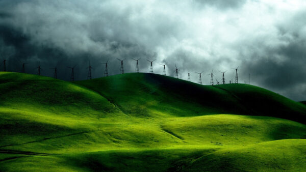 Wallpaper Scenery, Sky, Grass, Background, Black, Clouds, Green, Nature, White, Slope