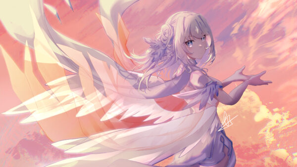 Wallpaper With, Anime, Wings, Girl, White, Dress