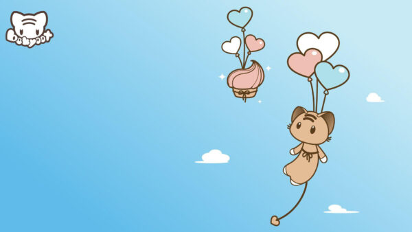 Wallpaper Kawai, Sky, Heart, Balloons, Blue, Kawaii, Background