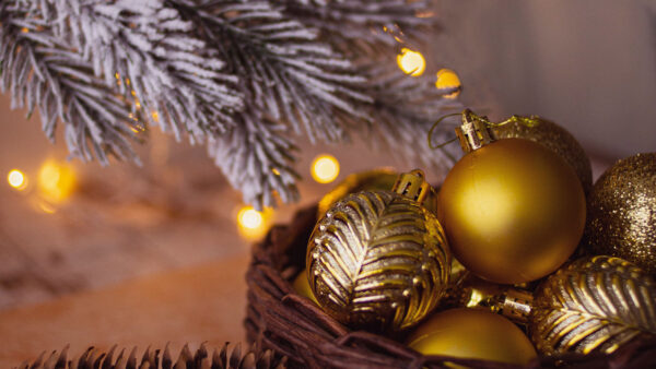 Wallpaper Golden, Balls, Christmas, Decoration, Cones