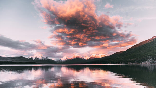 Wallpaper Snow, Mountains, Sky, Clouds, Landscape, Lake, Blue, Black, Under, Nature, View, Greenery, White, Reflection, Covered