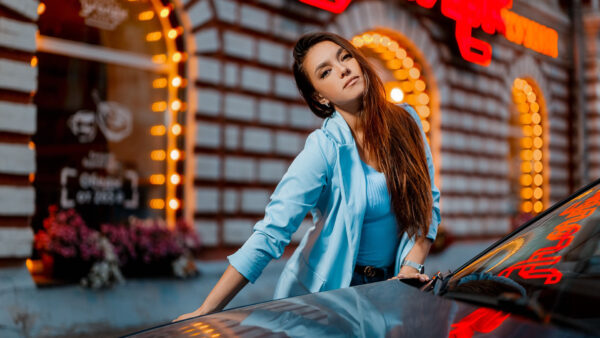 Wallpaper Girl, Zubanova, Model, Background, Near, Girls, Wearing, Light, Lights, Dress, Gulmira, Standing, Car, Color, Decoration, Blue, Blur