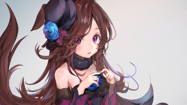 Wallpaper Girl, Flower, With, Eyes, Anime, Blue, Pink