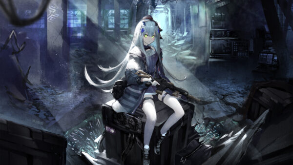 Wallpaper Sitting, Inside, Frontline, Building, HK416, Games, Damage, Desktop, Girls