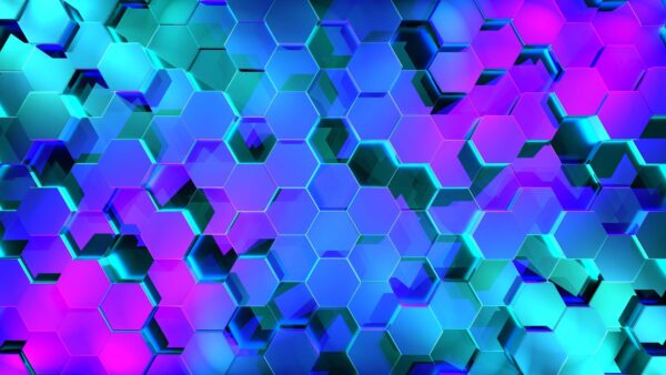 Wallpaper Desktop, Abstraction, Hexagon, Mobile, Purple, Blue, Abstract