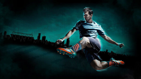 Wallpaper High, Jumping, Football, Player, Background, Blue, Desktop