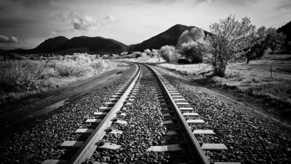 Wallpaper Desktop, Black, And, Railway, Track, White, Mountains, Image